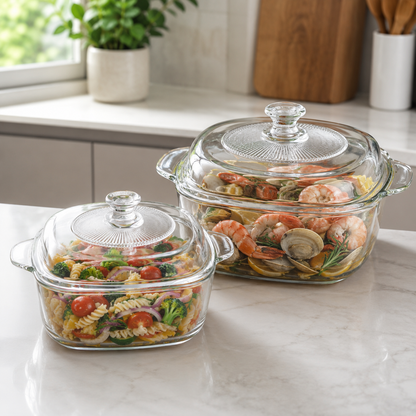 Skybuy 2500 ml Square Glass Casserole with Lid