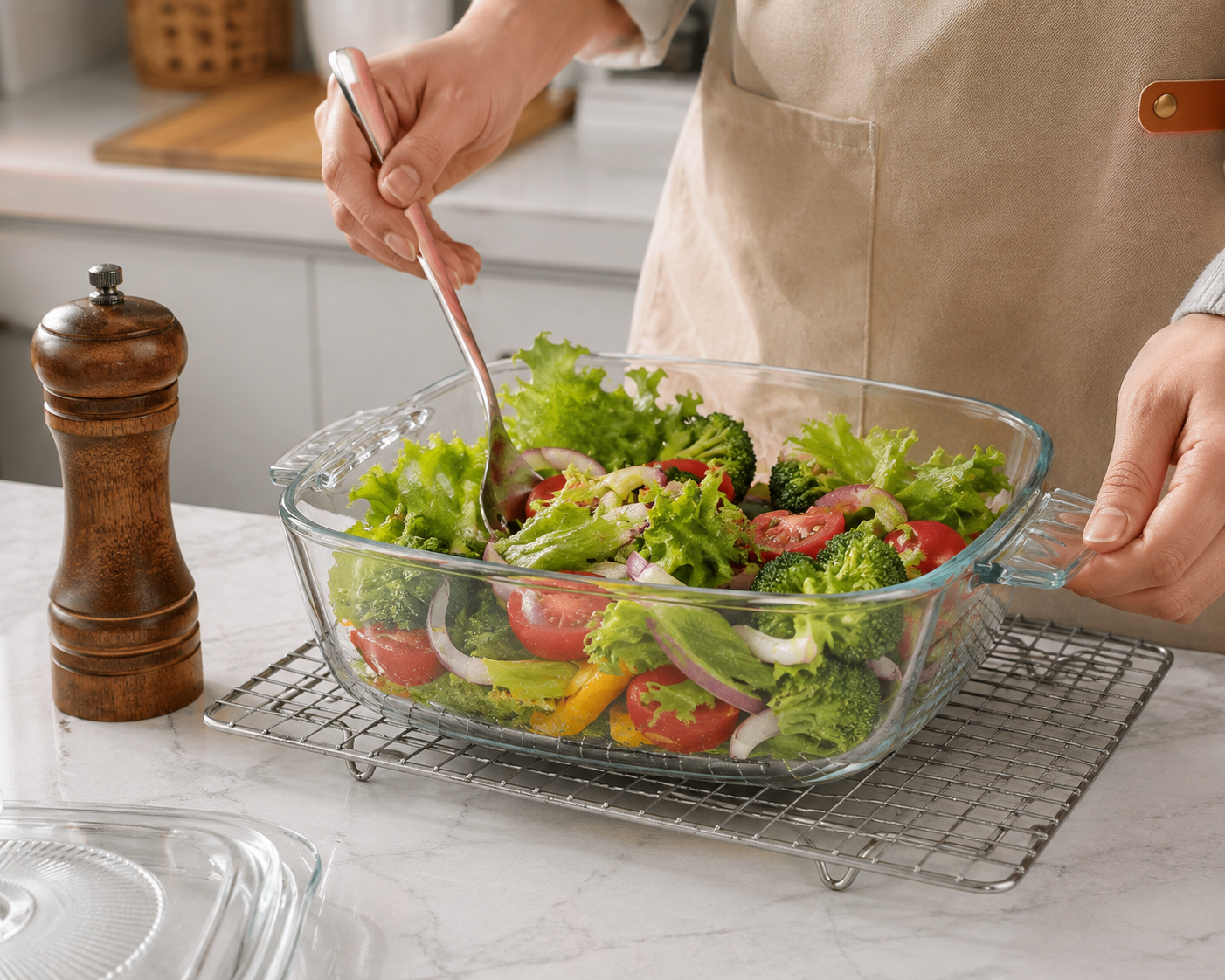 Skybuy 1500 ml Square Glass Casserole with Lid