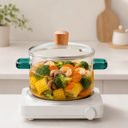Skybuy 2600 ml Glass Cooking Pot with Lid & Handles