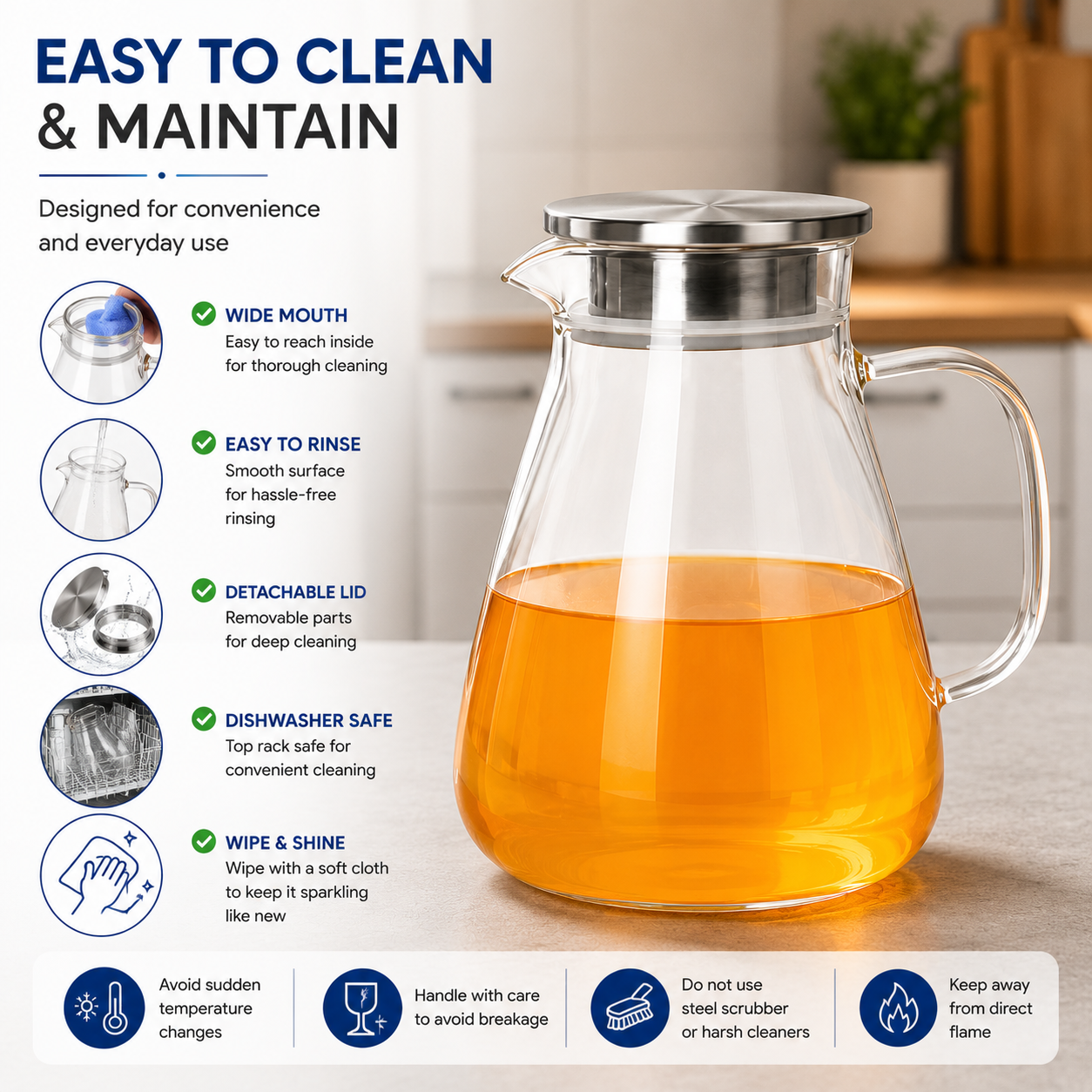 Skybuy Borosilicate Glass Water Jug 2.19L - easy to clean