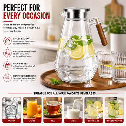 Skybuy Glass Water Jug with Wooden Handle 2L gatherings