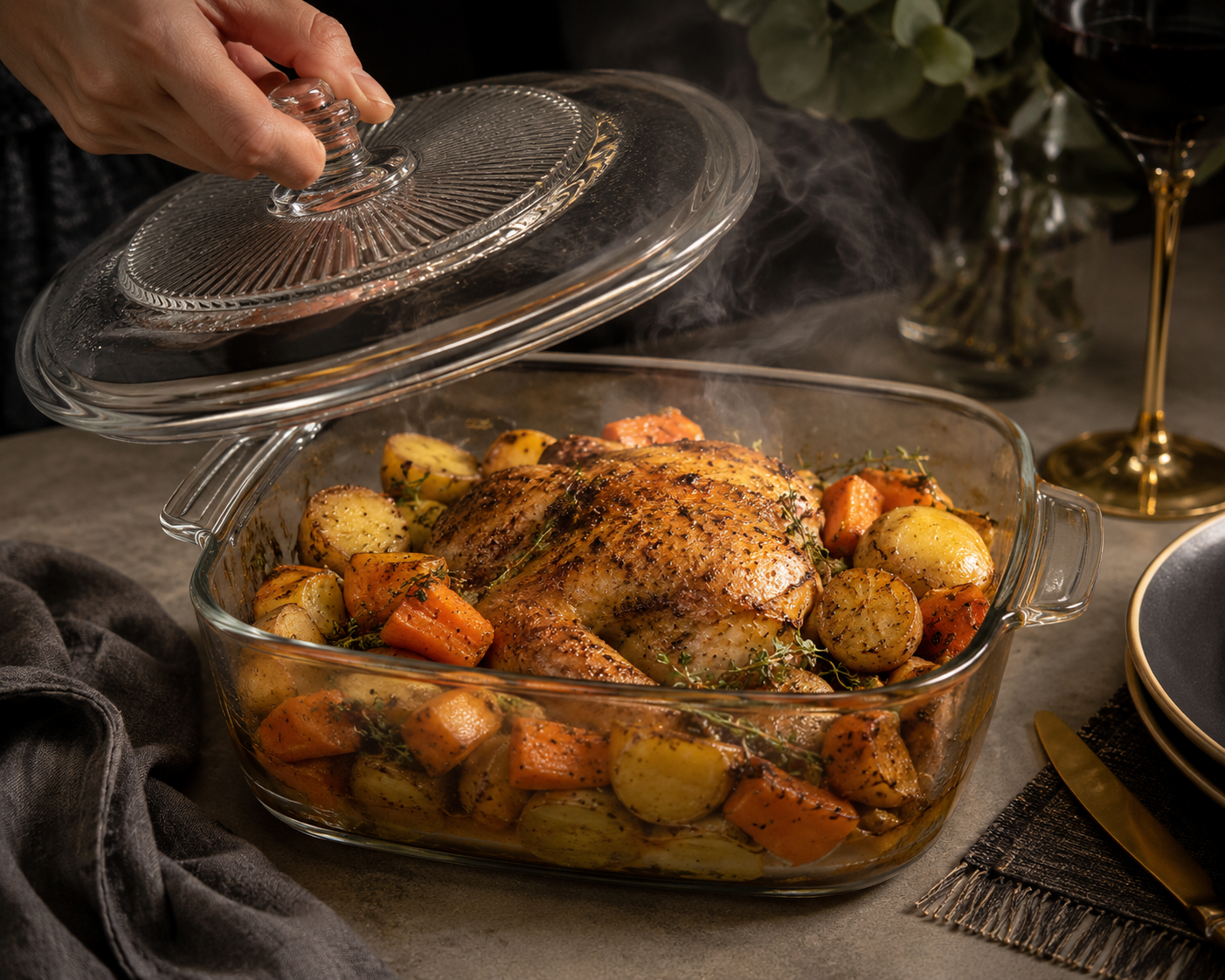 Skybuy 2500 ml Square Glass Casserole with Lid