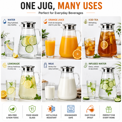 Skybuy Glass Water Jug 1.8L - one jug many uses