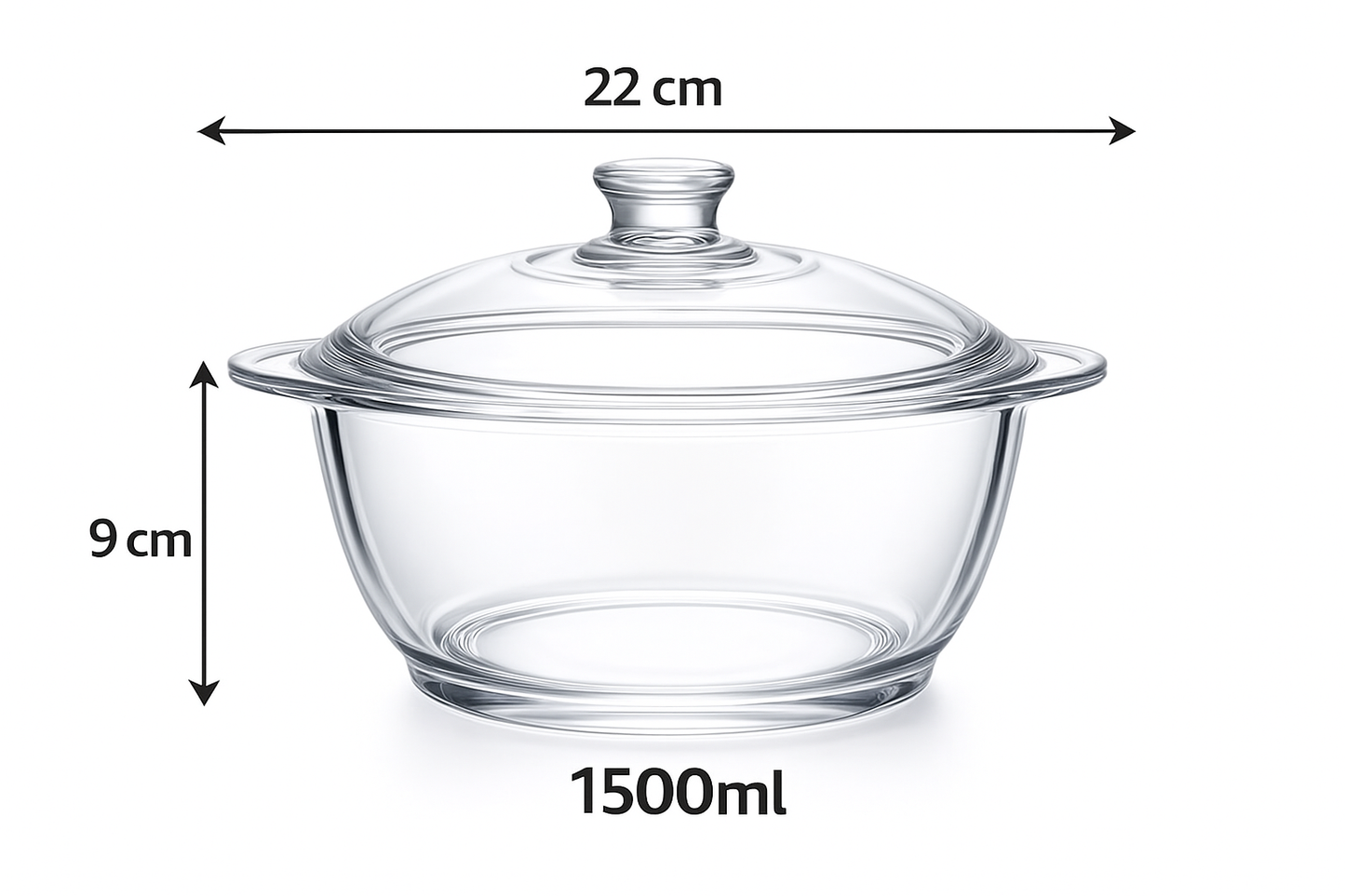 Skybuy 1500 ml Round Glass Casserole with Lid