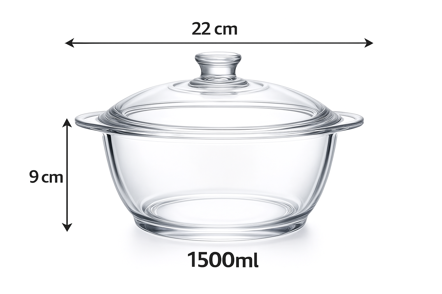 Skybuy 1500 ml Round Glass Casserole with Lid