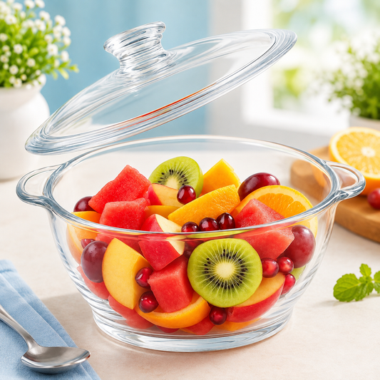Skybuy 1000 ml Round Glass Casserole with Lid – Clear Glass Cooking & Serving Dish