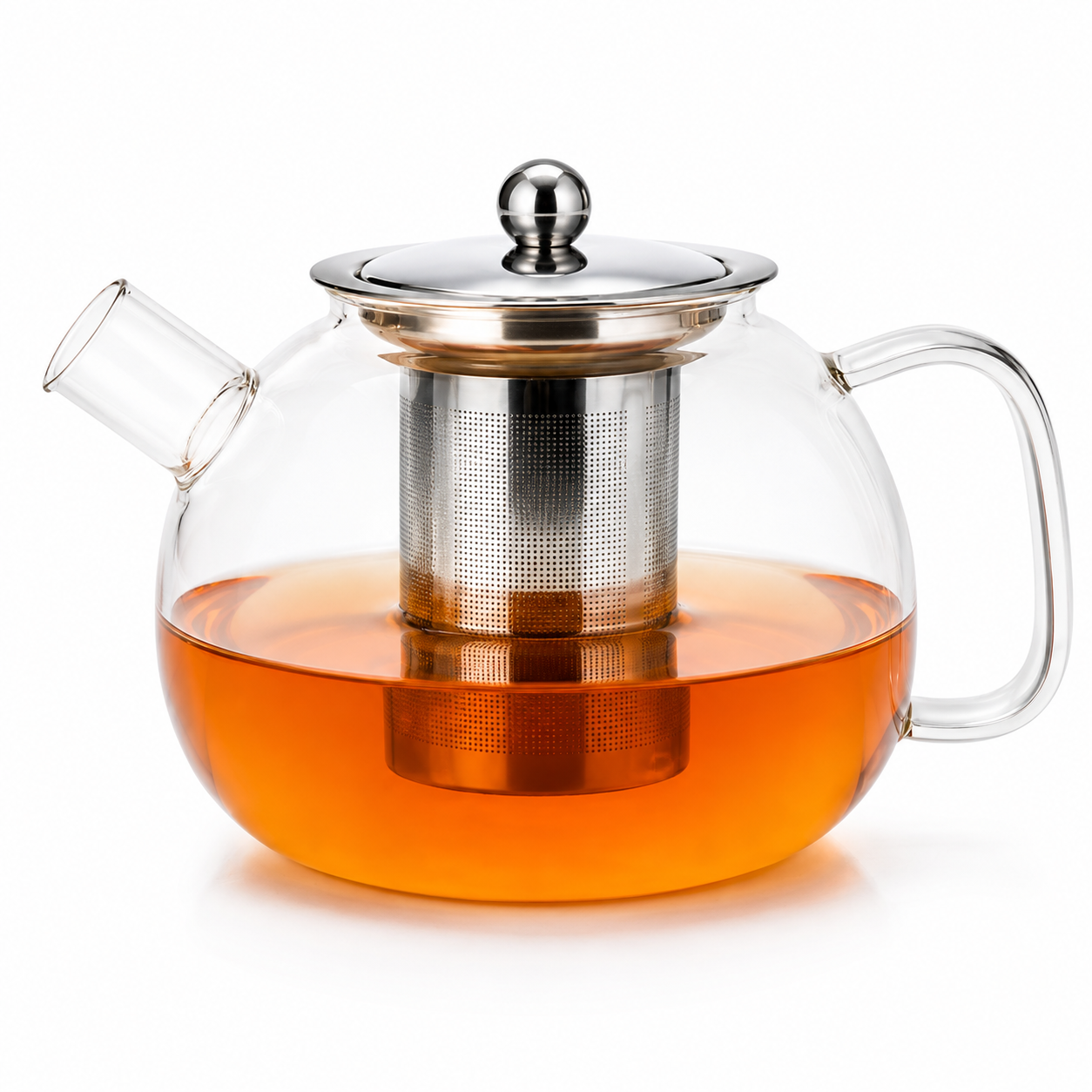 Skybuy 1 L Glass Tea Kettle with Stainless Steel Infuser & Lid – Clear Glass Teapot for Tea & Herbal Drinks