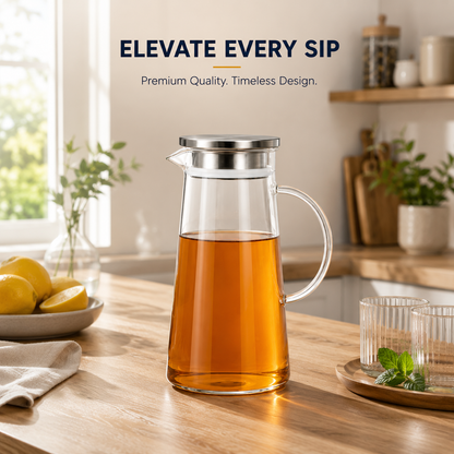 Sky Buy Glass Water Jug with Stainless Steel Lid 1400 ml – Transparent Water & Juice Pitcher