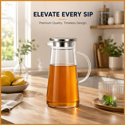 Sky Buy Glass Water Jug with Stainless Steel Lid 1400 ml – Transparent Water & Juice Pitcher